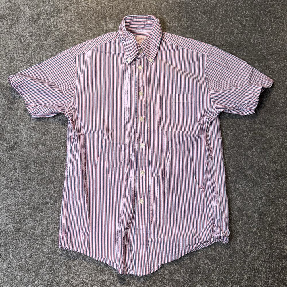 Brooks Brothers 346 Seersucker Mens Button Down Shirt S Striped Short Sleeve